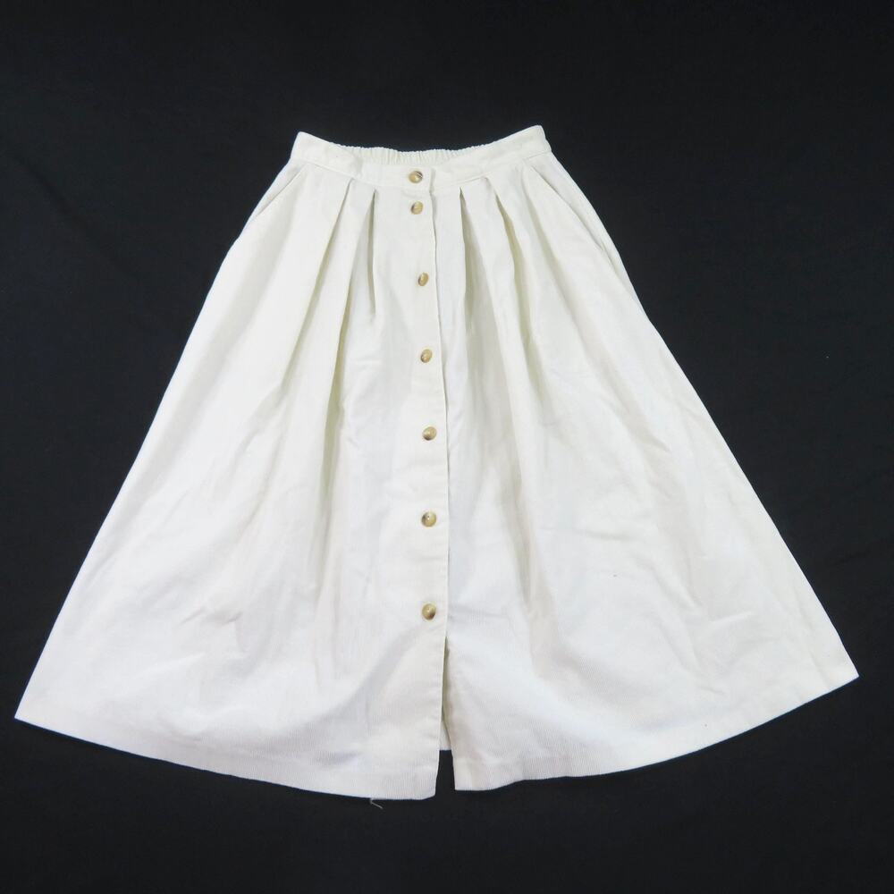 Suburban Petites Corduroy Skirt Button Down Cotton Union Made White Sz 24 1970s